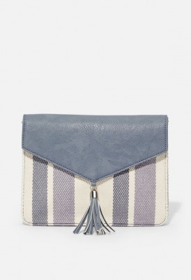 L. Straw Clutch with Tassel - Blue Stripe