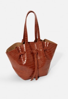 L. Bowed Out Tote - Cognac Croc