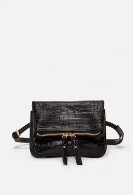L. Flap Over Belt Bag - Black Croc