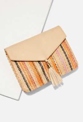 L. Straw Clutch with Tassel - Multi Stripe