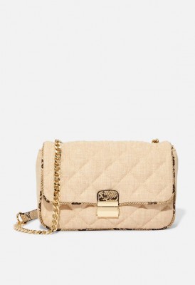 L. Quilted & Chain Crossbody Bag - Linen-Snake