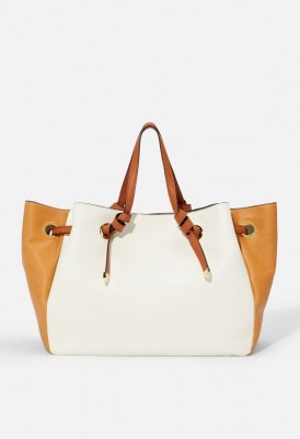 L. Knotted Handle Colorblock Tote - White/Tan