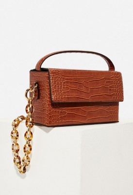 L. Boxy Baguette Crossbody Bag - Cognac Croc