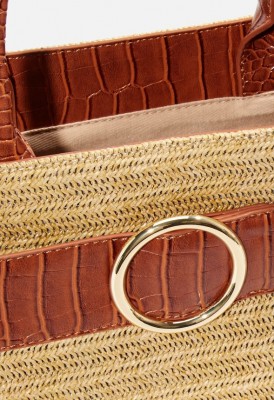 L. Raffia Circle Hardwear Satchel - Cognac Multi