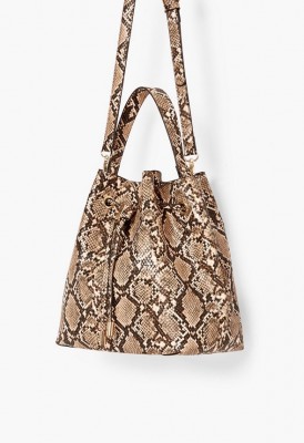 L. Drawstring Bucket Bag - Neutral Snake